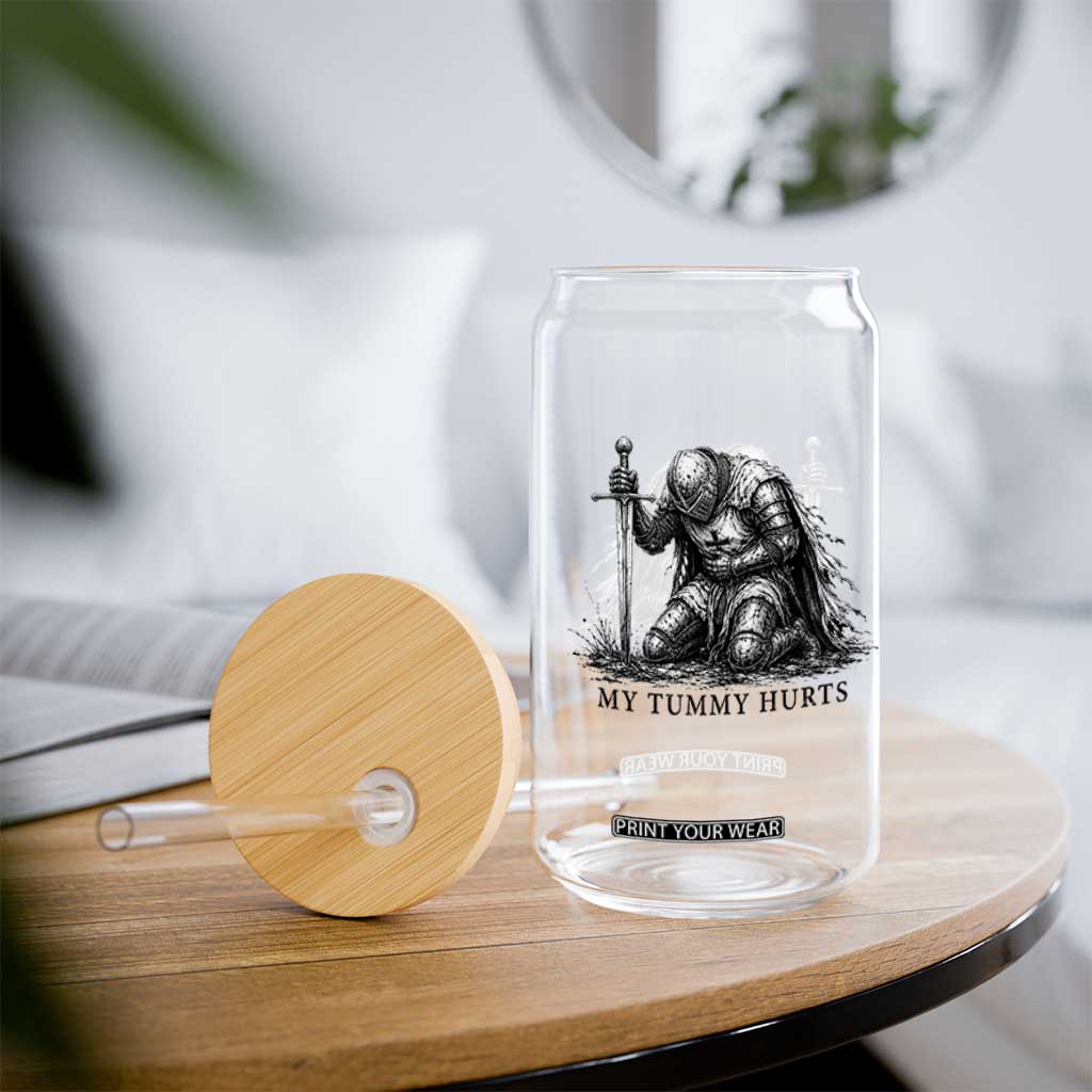 Tummy Hurts Funny Medieval Knight Glass Can Dark Fantasy Meme TS10 Print Your Wear