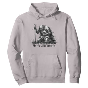 Tummy Hurts Funny Medieval Knight Hoodie Dark Fantasy Meme TS10 Ice Gray Print Your Wear