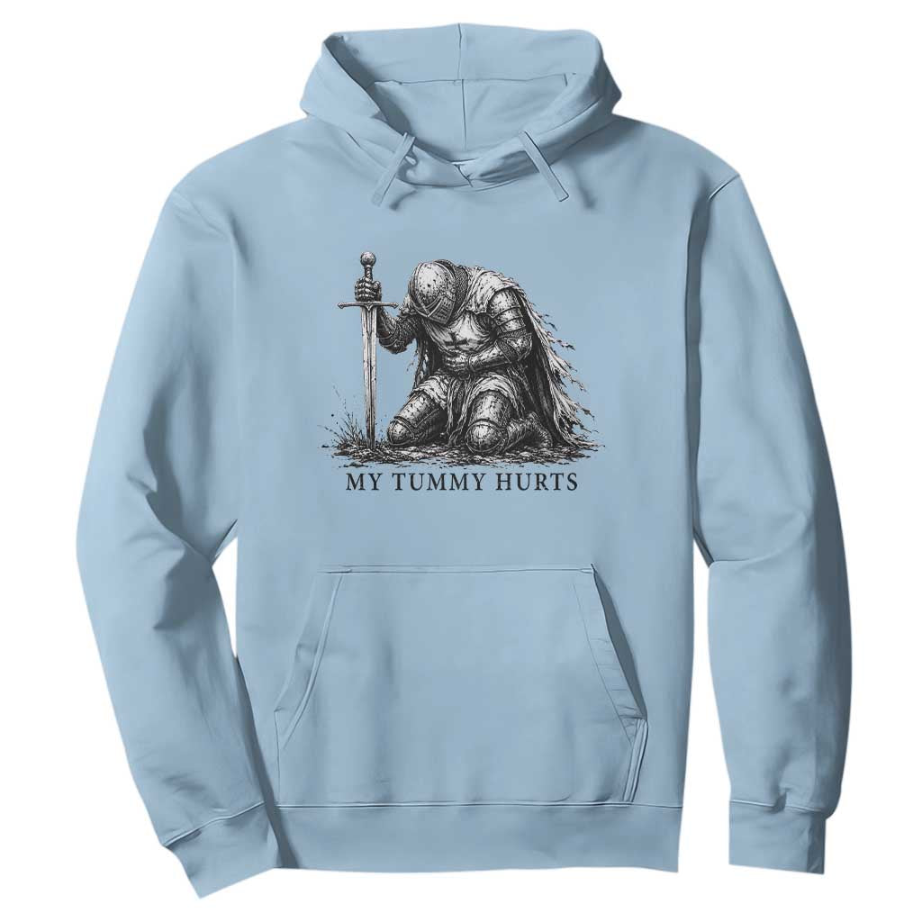 Tummy Hurts Funny Medieval Knight Hoodie Dark Fantasy Meme TS10 Light Blue Print Your Wear