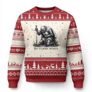 Tummy Hurts Funny Medieval Knight Ugly Christmas Sweater Dark Fantasy Meme TS10 Beige Red Print Your Wear