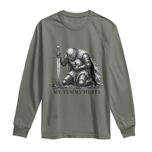 Tummy Hurts Funny Medieval Knight Long Sleeve Shirt Dark Fantasy Meme TS10 Military Green Print Your Wear