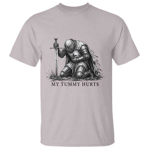 Tummy Hurts Funny Medieval Knight T Shirt Dark Fantasy Meme TS10 Ice Gray Print Your Wear