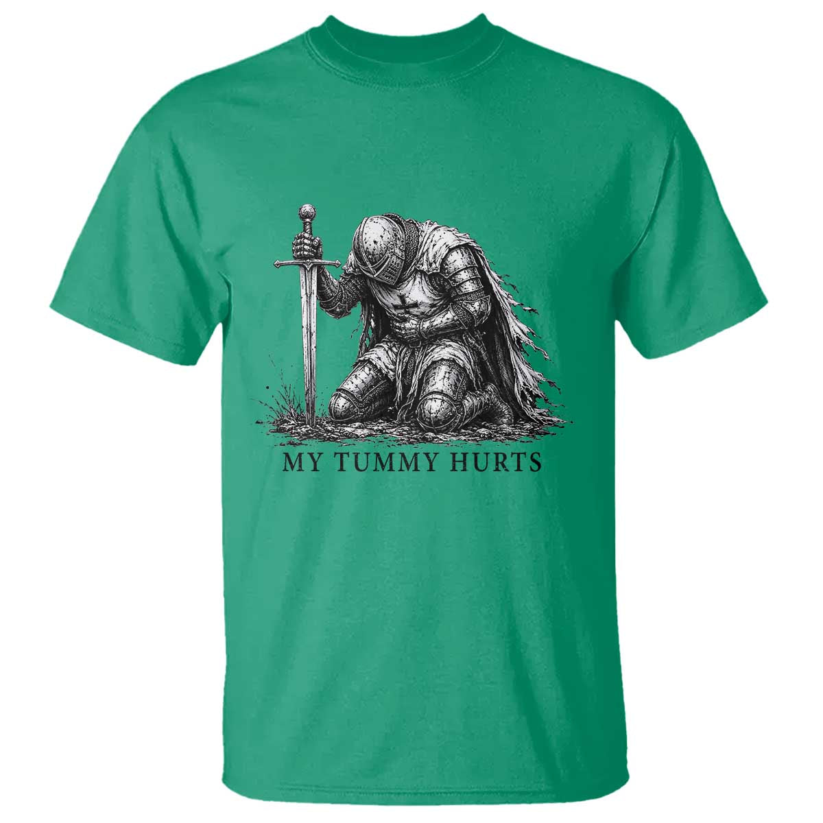 Tummy Hurts Funny Medieval Knight T Shirt Dark Fantasy Meme TS10 Irish Green Print Your Wear