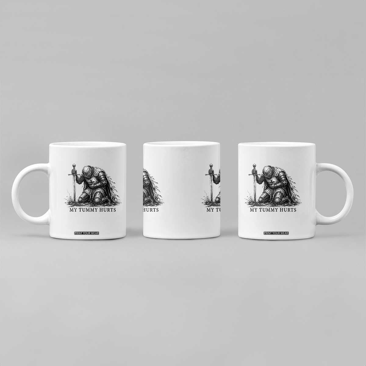 Tummy Hurts Funny Medieval Knight Coffee Mug Dark Fantasy Meme TS10 Print Your Wear