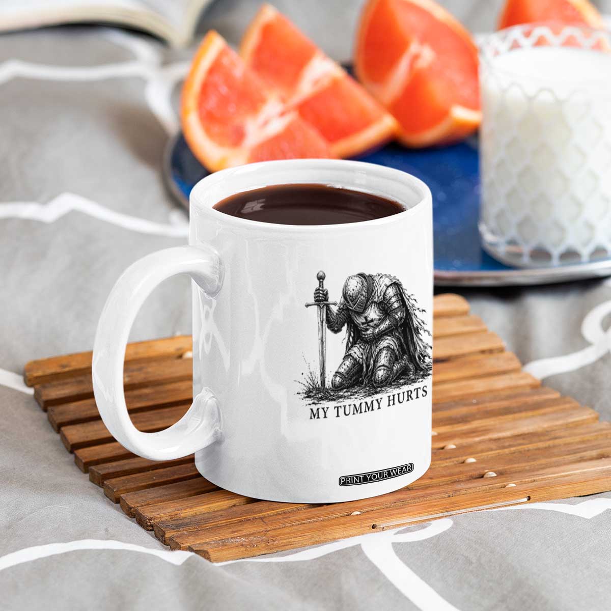 Tummy Hurts Funny Medieval Knight Coffee Mug Dark Fantasy Meme TS10 Print Your Wear