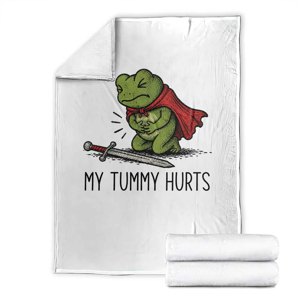 Tummy Hurts Funny Medieval Frog Throw Blanket Dark Fantasy Meme TS10 White Print Your Wear