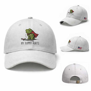 Tummy Hurts Funny Medieval Frog Baseball Cap Dark Fantasy Meme TS10 Baseball Cap Universal Fit White Print Your Wear
