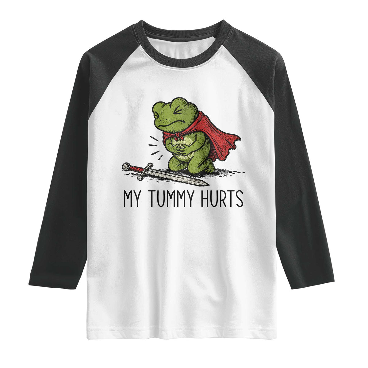 Tummy Hurts Funny Medieval Frog Raglan Shirt Dark Fantasy Meme TS10 White Black Print Your Wear