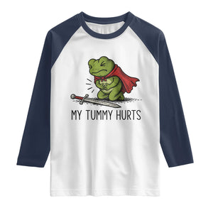 Tummy Hurts Funny Medieval Frog Raglan Shirt Dark Fantasy Meme TS10 White Navy Print Your Wear