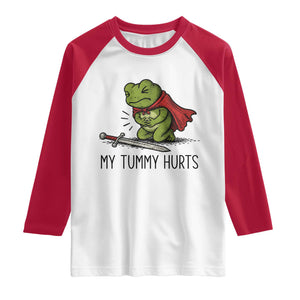 Tummy Hurts Funny Medieval Frog Raglan Shirt Dark Fantasy Meme TS10 White Red Print Your Wear