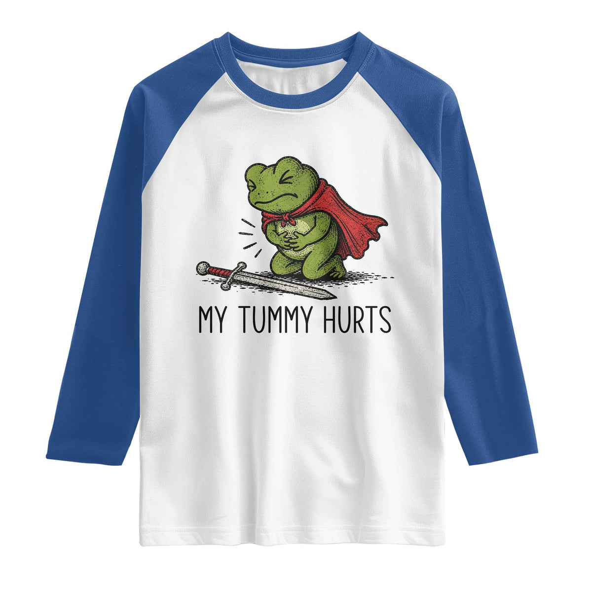 Tummy Hurts Funny Medieval Frog Raglan Shirt Dark Fantasy Meme TS10 White Royal Print Your Wear