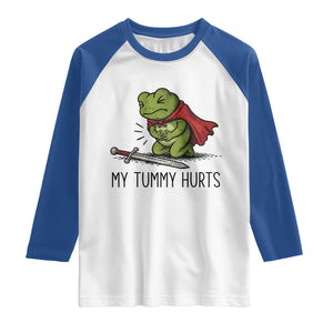 Tummy Hurts Funny Medieval Frog Raglan Shirt Dark Fantasy Meme TS10 White Royal Print Your Wear