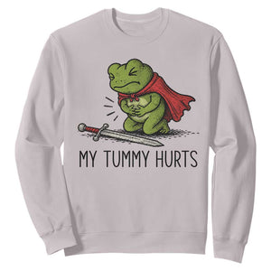 Tummy Hurts Funny Medieval Frog Sweatshirt Dark Fantasy Meme TS10 Ice Gray Print Your Wear