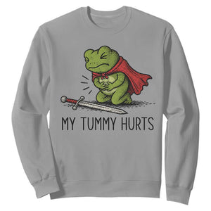 Tummy Hurts Funny Medieval Frog Sweatshirt Dark Fantasy Meme TS10 Sport Gray Print Your Wear