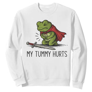 Tummy Hurts Funny Medieval Frog Sweatshirt Dark Fantasy Meme TS10 White Print Your Wear