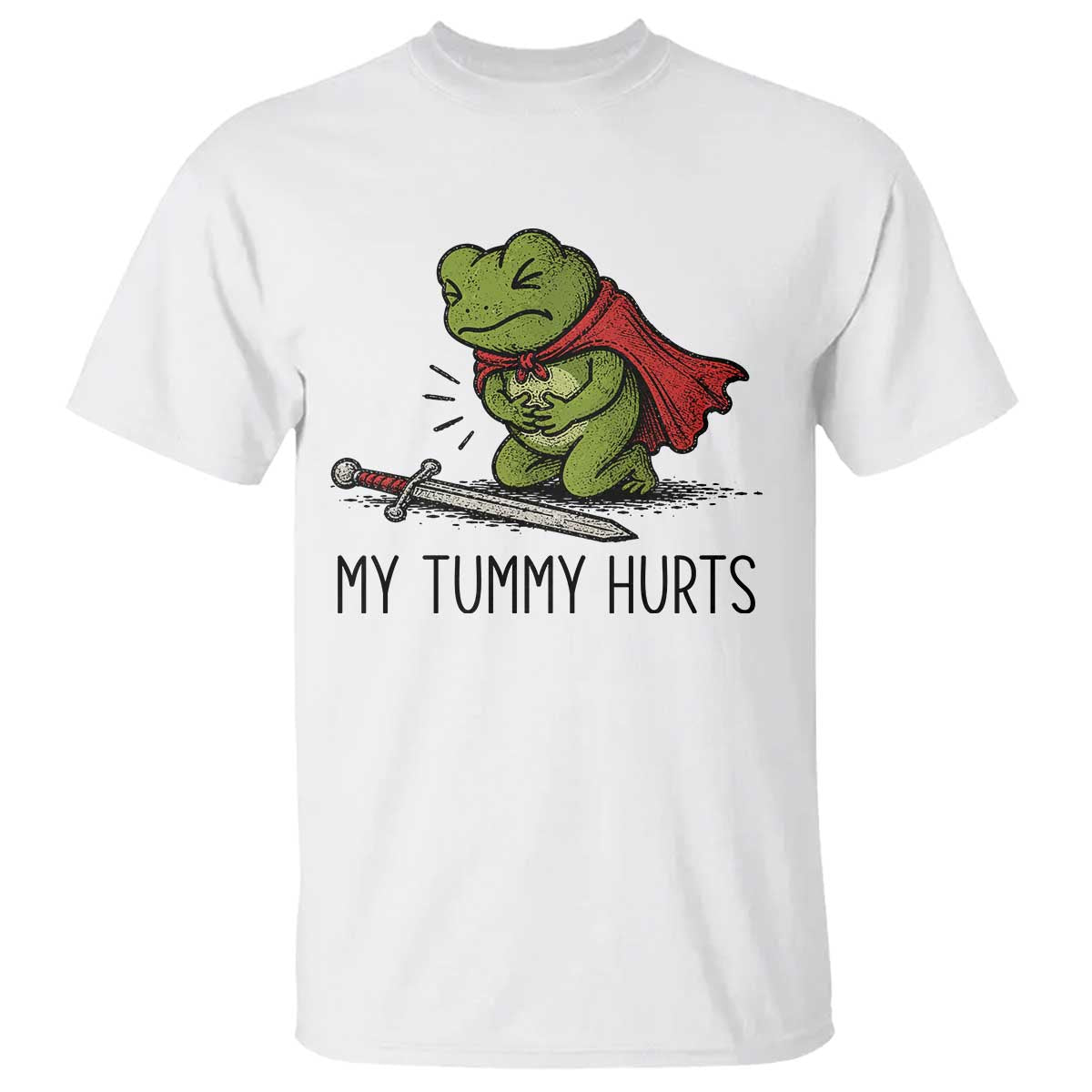 Tummy Hurts Funny Medieval Frog T Shirt Dark Fantasy Meme TS10 White Print Your Wear