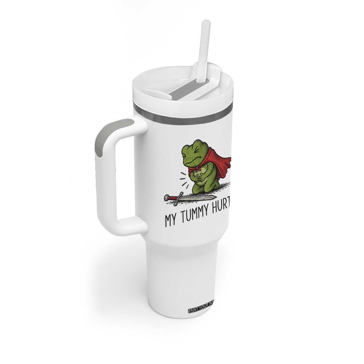 Tummy Hurts Funny Medieval Frog Tumbler With Handle Dark Fantasy Meme TS10 Print Your Wear