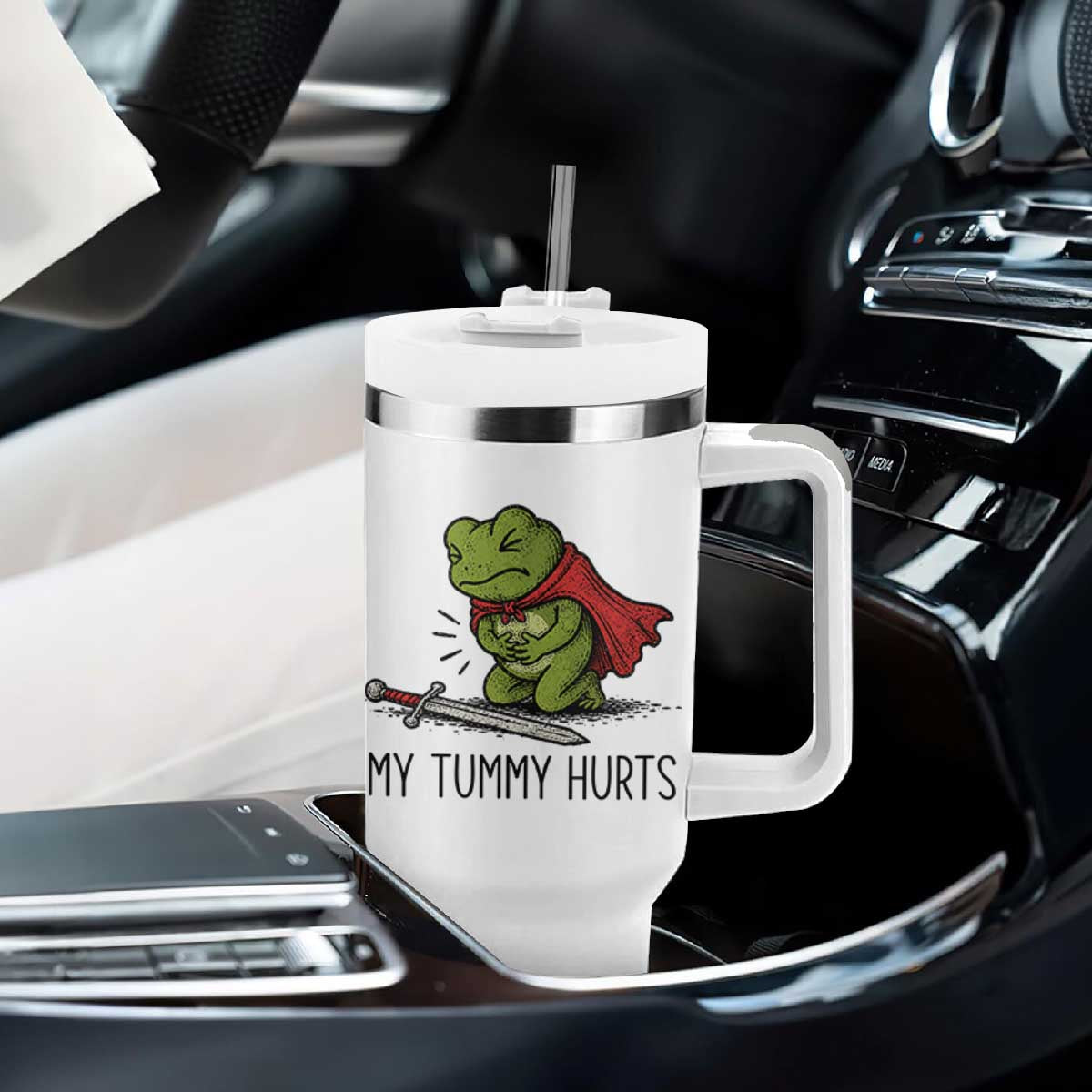 Tummy Hurts Funny Medieval Frog Tumbler With Handle Dark Fantasy Meme TS10 Print Your Wear