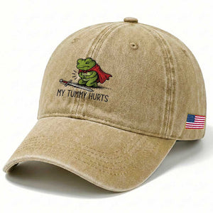 Tummy Hurts Funny Medieval Frog Washed Cotton Baseball Cap Dark Fantasy Meme TS10 Print Your Wear