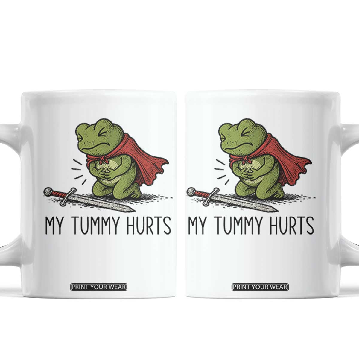 Tummy Hurts Funny Medieval Frog Coffee Mug Dark Fantasy Meme TS10 White Print Your Wear