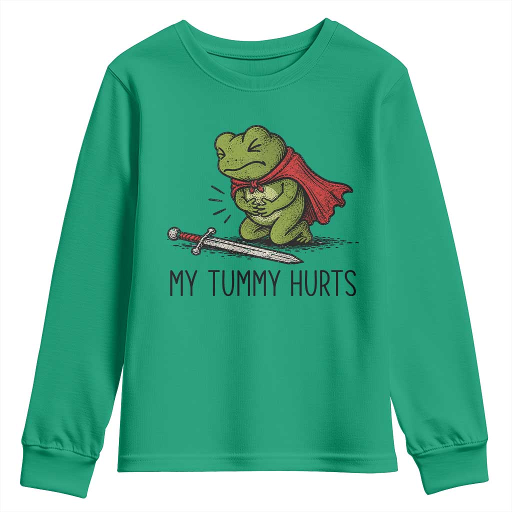 Tummy Hurts Funny Medieval Frog Youth Sweatshirt Dark Fantasy Meme TS10 Irish Green Print Your Wear