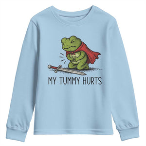 Tummy Hurts Funny Medieval Frog Youth Sweatshirt Dark Fantasy Meme TS10 Light Blue Print Your Wear