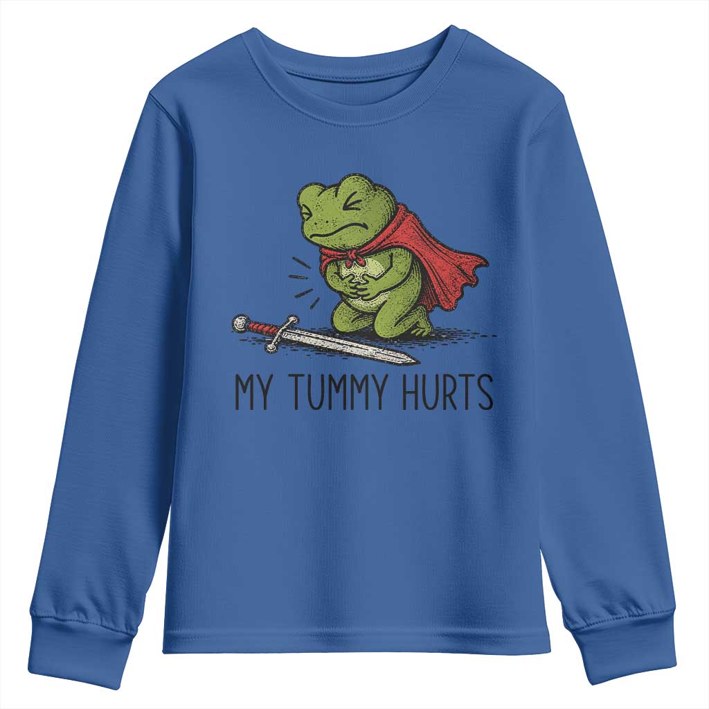 Tummy Hurts Funny Medieval Frog Youth Sweatshirt Dark Fantasy Meme TS10 Royal Blue Print Your Wear