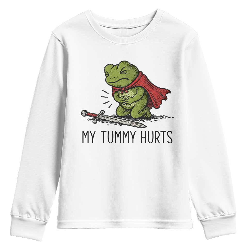 Tummy Hurts Funny Medieval Frog Youth Sweatshirt Dark Fantasy Meme TS10 White Print Your Wear