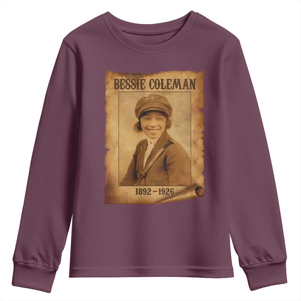 Bessie Coleman First African American Female Pilot Youth Sweatshirt Black History TS10 Maroon Print Your Wear