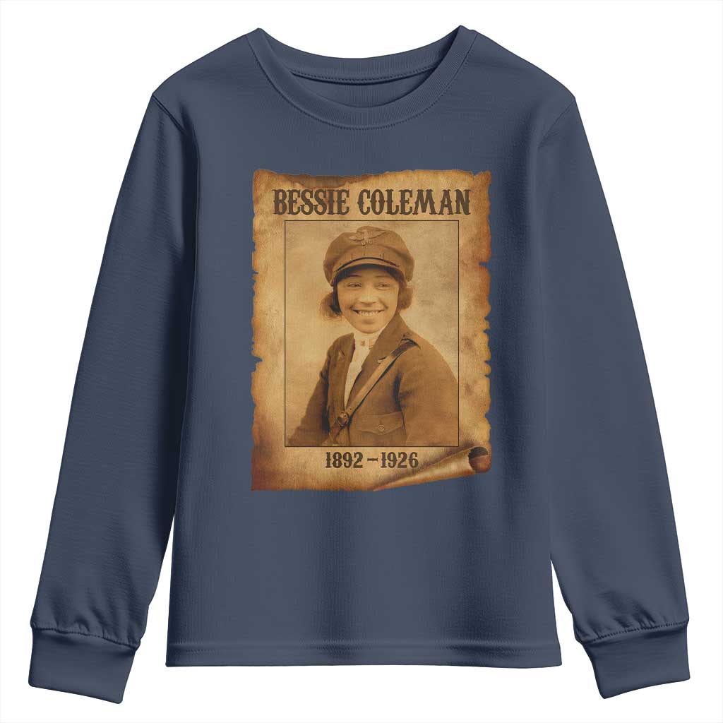 Bessie Coleman First African American Female Pilot Youth Sweatshirt Black History TS10 Navy Print Your Wear