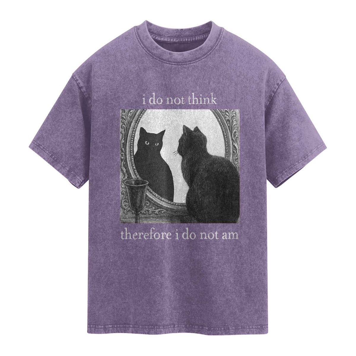 Funny Cat Washed Cotton T-Shirt I Do Not Think Therefore I Do Not Am Goth Emo Grunge Witchy TS10 Purple Print Your Wear
