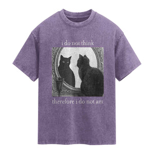 Funny Cat Washed Cotton T-Shirt I Do Not Think Therefore I Do Not Am Goth Emo Grunge Witchy TS10 Purple Print Your Wear