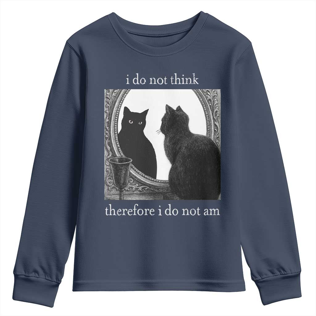 Funny Cat Youth Sweatshirt I Do Not Think Therefore I Do Not Am Goth Emo Grunge Witchy TS10 Navy Print Your Wear