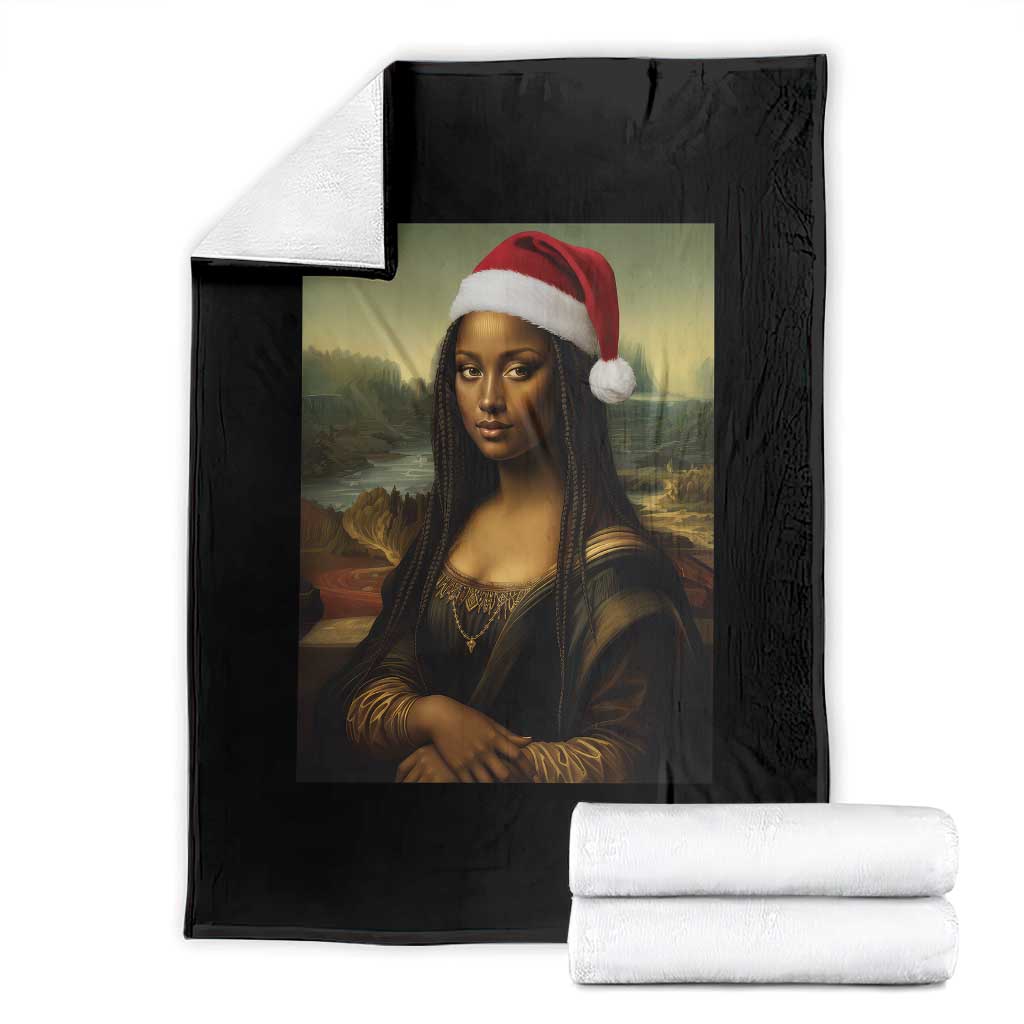 Funny Black Christmas Throw Blanket Vintage Mona Lisa Afro Santa Da Vinci Xmas TS10 Black Print Your Wear