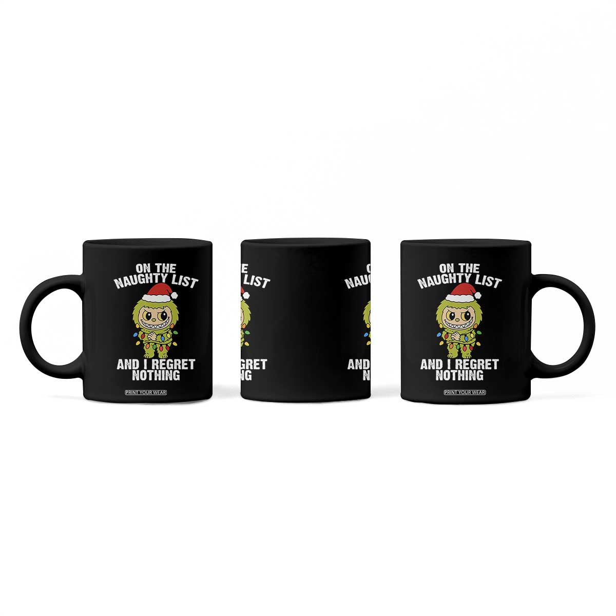 Funny Christmas Coffee Mug On the Naughty List I Regret Nothing Kawaii Bubu TS10 Print Your Wear