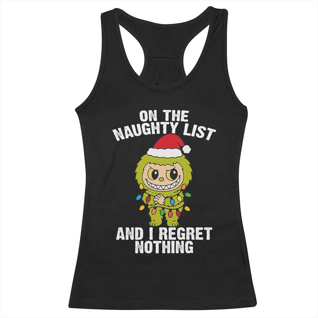 Funny Christmas Racerback Tank Top On the Naughty List I Regret Nothing Kawaii Bubu TS10 Black Print Your Wear