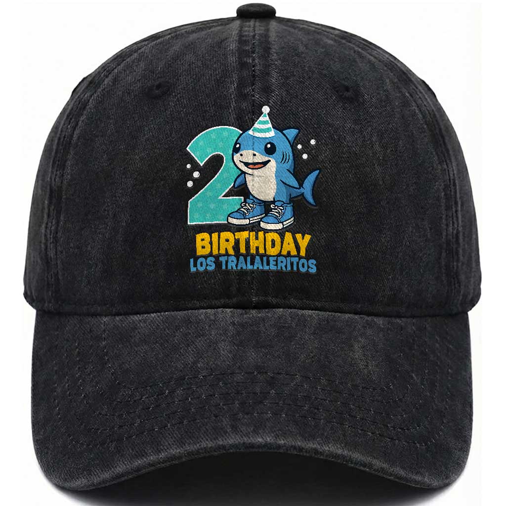 2 Years Old Birthday Brainrot Washed Cotton Baseball Cap Funny Tralalero Tralala Los Tralaleritos Meme Shark TS10 Print Your Wear