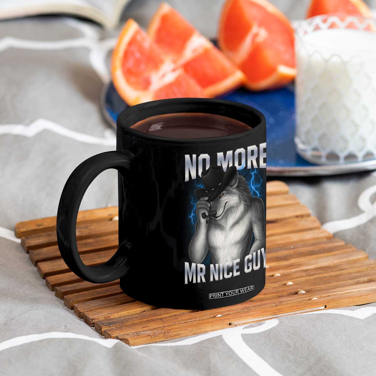 Funny Alpha Wolf Coffee Mug No More Mr Nice Guy Unhinged Brainrot Meme Vintage Bootleg TS10 Print Your Wear