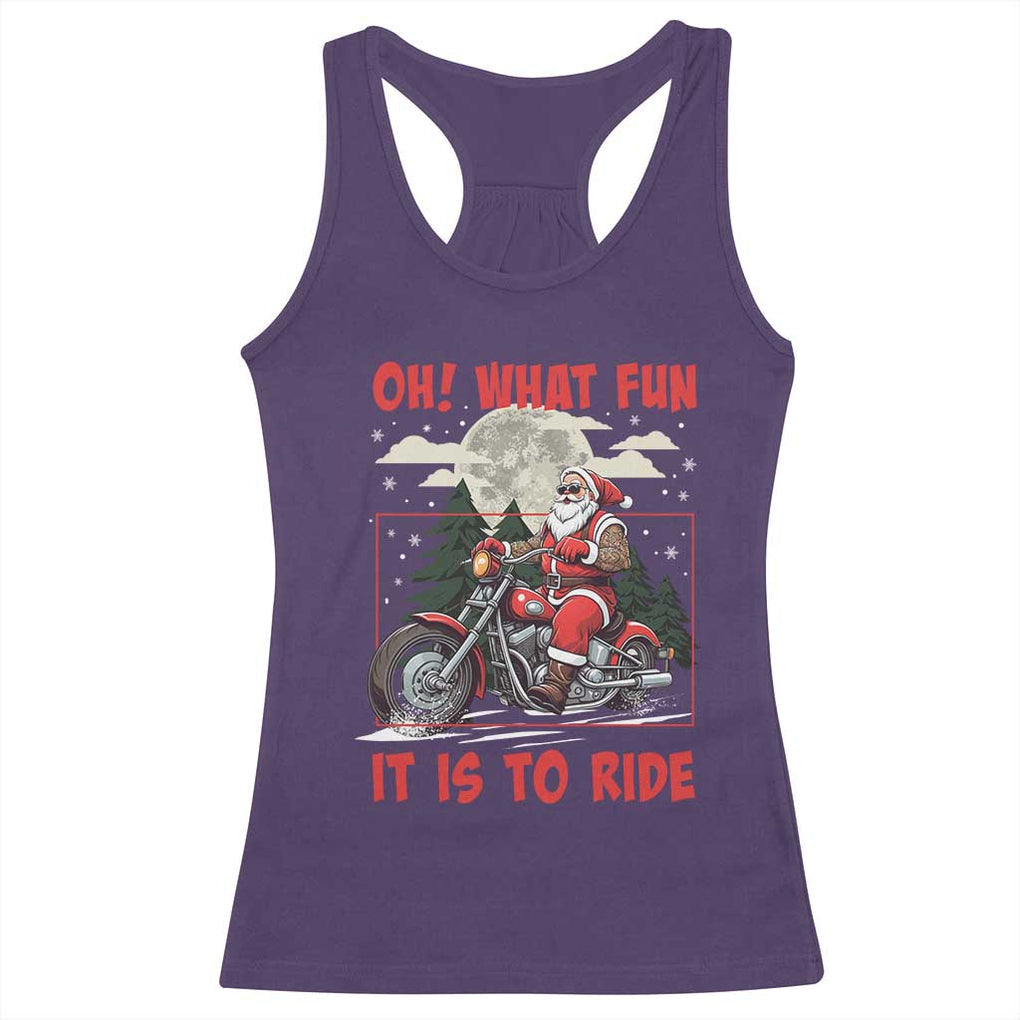 Motorcycle Biker Santa Christmas Racerback Tank Top Oh What Fun It is To Ride TS10 Purple Print Your Wear