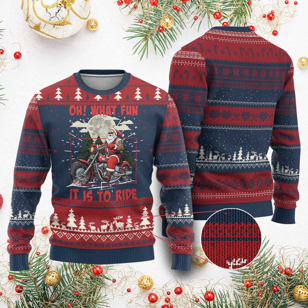 Motorcycle Biker Santa Xmas Ugly Christmas Sweater Oh What Fun It is To Ride TS10 Burgundy Print Your Wear