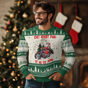 Motorcycle Biker Santa Xmas Ugly Christmas Sweater Oh What Fun It is To Ride TS10 Green Print Your Wear