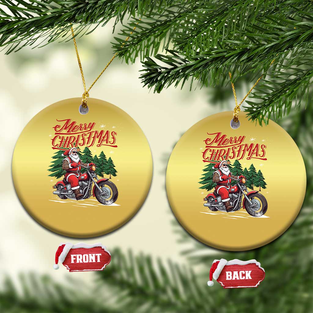 Christmas Motorcycle Santa Christmas Ornament Funny Motorbike Rider Grandpa Merry Xmas TS10 Circle Gold Print Your Wear