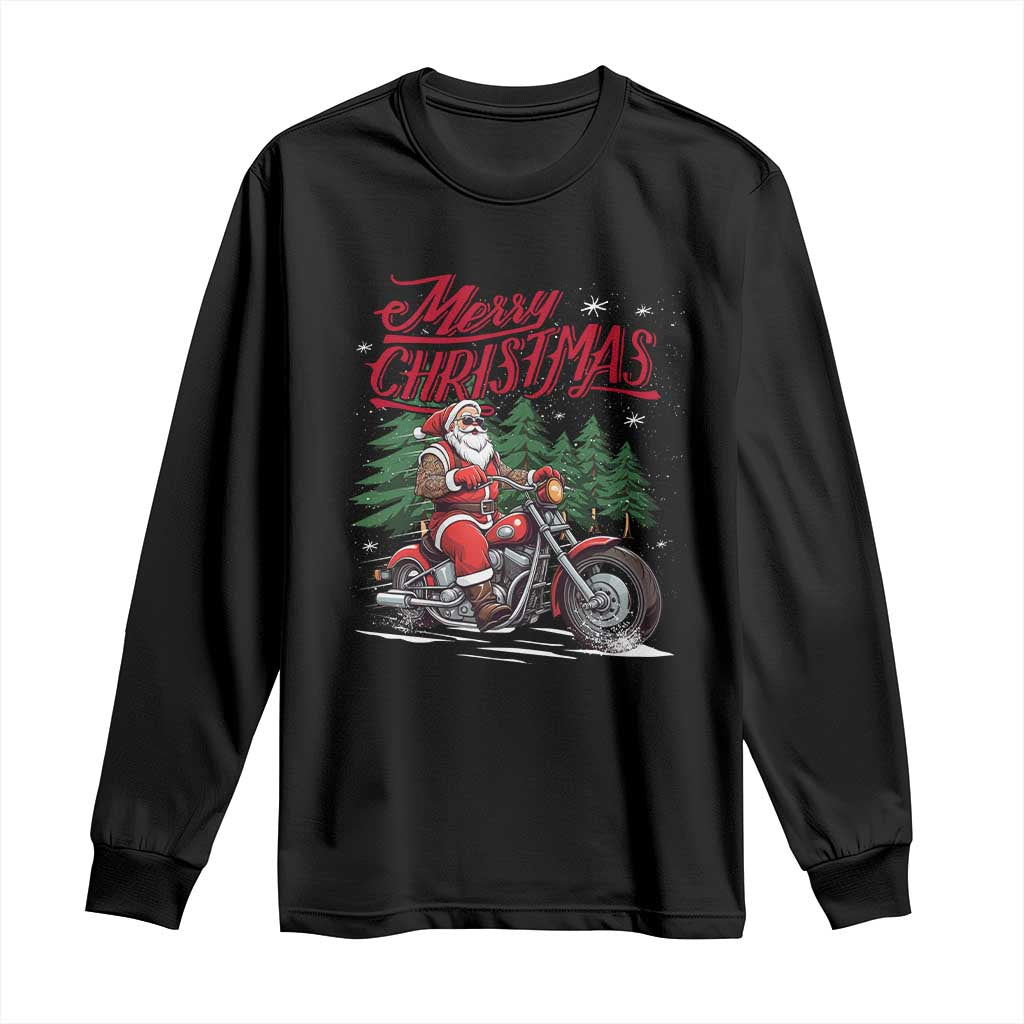 Christmas Motorcycle Santa Long Sleeve Shirt Funny Motorbike Rider Grandpa Merry Xmas TS10 Black Print Your Wear