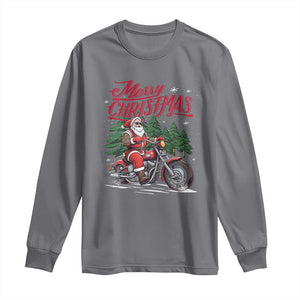 Christmas Motorcycle Santa Long Sleeve Shirt Funny Motorbike Rider Grandpa Merry Xmas TS10 Charcoal Print Your Wear