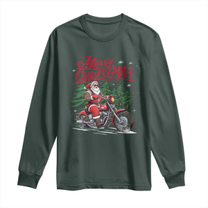 Christmas Motorcycle Santa Long Sleeve Shirt Funny Motorbike Rider Grandpa Merry Xmas TS10 Dark Forest Green Print Your Wear