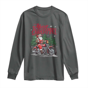 Christmas Motorcycle Santa Long Sleeve Shirt Funny Motorbike Rider Grandpa Merry Xmas TS10 Dark Heather Print Your Wear