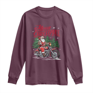 Christmas Motorcycle Santa Long Sleeve Shirt Funny Motorbike Rider Grandpa Merry Xmas TS10 Maroon Print Your Wear