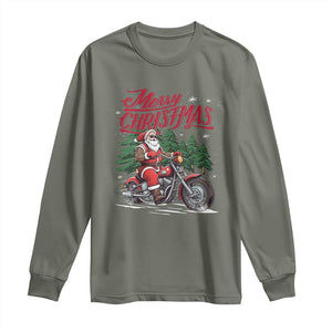 Christmas Motorcycle Santa Long Sleeve Shirt Funny Motorbike Rider Grandpa Merry Xmas TS10 Military Green Print Your Wear