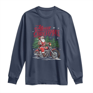 Christmas Motorcycle Santa Long Sleeve Shirt Funny Motorbike Rider Grandpa Merry Xmas TS10 Navy Print Your Wear