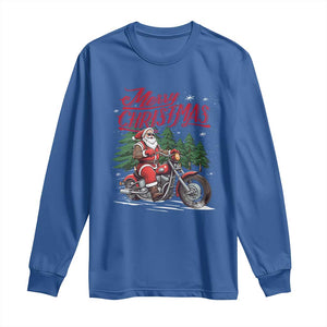 Christmas Motorcycle Santa Long Sleeve Shirt Funny Motorbike Rider Grandpa Merry Xmas TS10 Royal Blue Print Your Wear